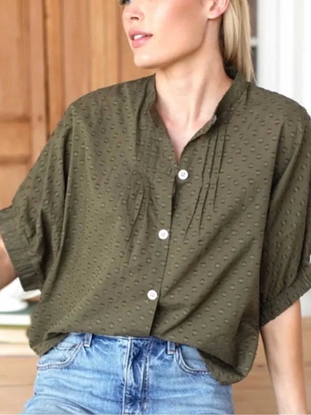 Emerson Fry Olive Green Textured Button-Front Shirt